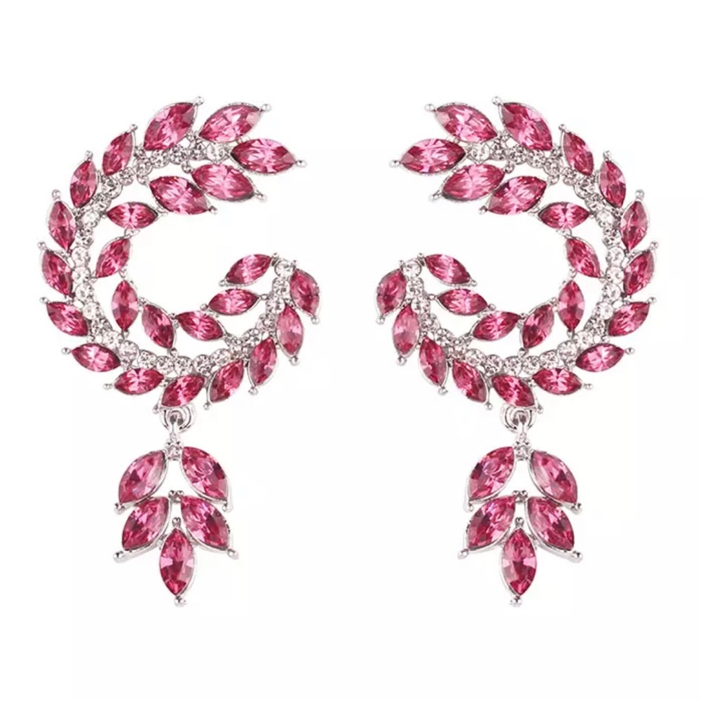 Elegant Crystal Rose Symmetry Wing Drop Earring